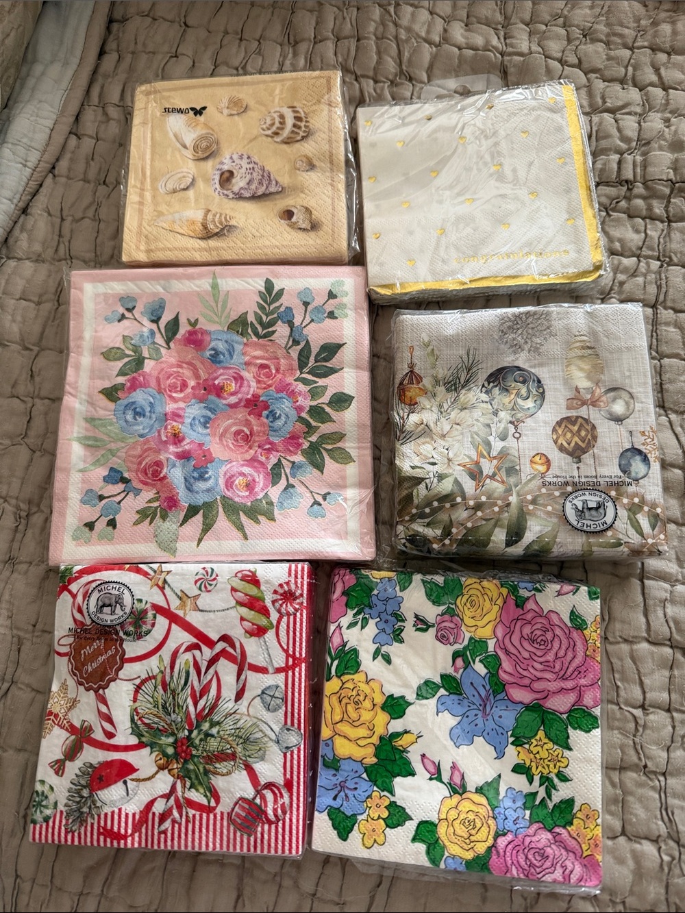 Six new packages Floral and Seasonal Paper Napkin great for decoupaging shells